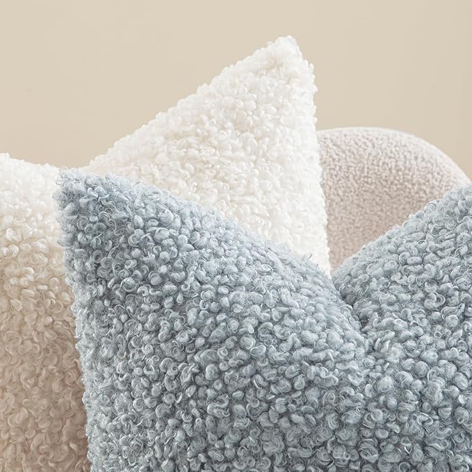 MIULEE Pack of 2 Throw Pillow Covers 18x18 Inch Light Blue Faux Fur Decorative Sherpa Pillow Covers Fuzzy Accent Soft Sheepskin Fleece Cushion Cases for Boho Home Decor Couch Living Room Bed