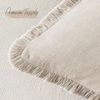 Woaboy Decorative Linen Fringe Throw Pillow Covers Boho Farmhouse Soft Cushion Covers Accent Pillowcases with Tassels for Living Room Couch Sofa Bed Chair,22x22 Inch Set of 2,Beige