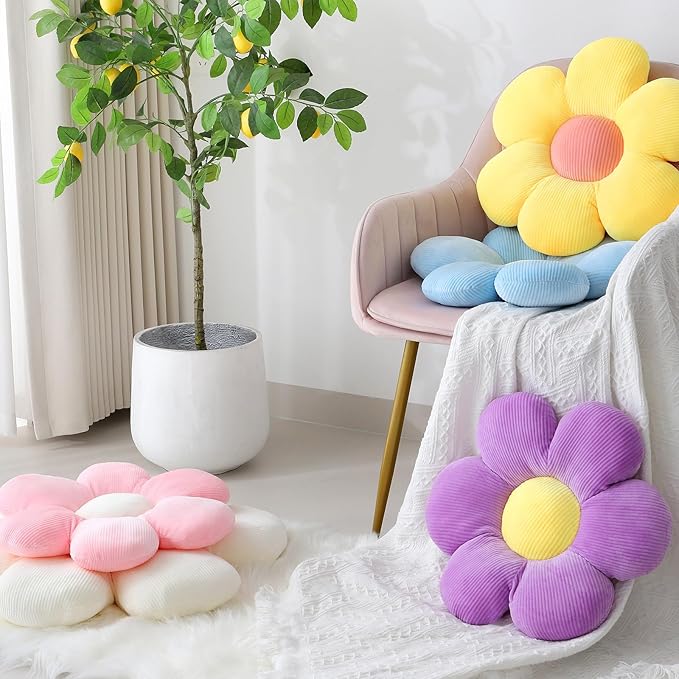 Six Petal Flower Pillow,Soft Flower Shaped Throw Pillows Cushion Seating for Home Decorative,Cute Daisy Throw Pillow for Bed Sofa Couch (White,15.7'')