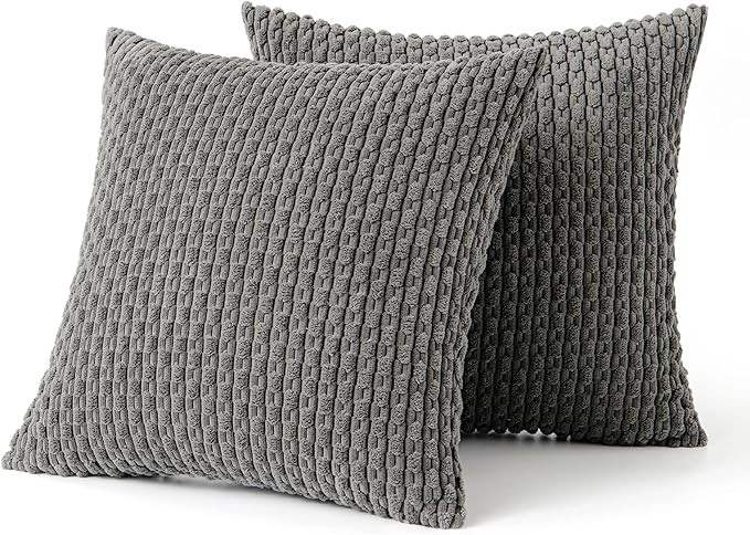 MIULEE Pack of 2 Decorative Throw Pillow Covers 20x20 Inch Soft Boho Striped Textured Corduroy Pillow Covers Modern Farmhouse Home Decor for Couch Bed Sofa Living Room Dark Grey