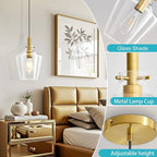 Modern Glass Pendant Lighting for Kitchen Island 2 Pack, Farmhouse Gold Pendant Light Fixtures, Adjustable Hanging Ceiling Light, Angled Clear Glass Shades 8 Inch