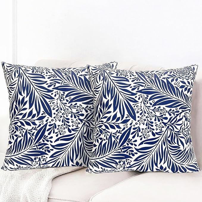 Decorative Throw Pillow Covers Set of 2 Blue Pillow Covers 18x18 inch Throw Pillow Cases Soft Short Plush Farmhouse Floral Outdoor Pillow Covers for Couch Sofa Bed Living Room Cushion Cover