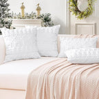 OTOSTAR Set of 2 Xmas Soft Plush Short Wool Velvet Decorative Throw Pillow Covers Square Luxury Style Cushion Case Pillow Shell for Sofa Bedroom Christmas Tree and Elk White, 16x16 Inch