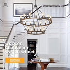 2 Tier Wagon Wheel Chandelier Large Wooden Farmhouse Pendant Light Fixture 24-Light 43" Rustic Round Chandeliers for Foyer Living Room Entryway