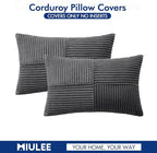MIULEE Grey Corduroy Pillow Covers Pack of 2 Boho Decorative Spliced Throw Pillow Covers Soft Solid Couch Pillowcases Cross Patchwork Textured Cushion Covers for Living Room Bed Sofa 12x20 inch