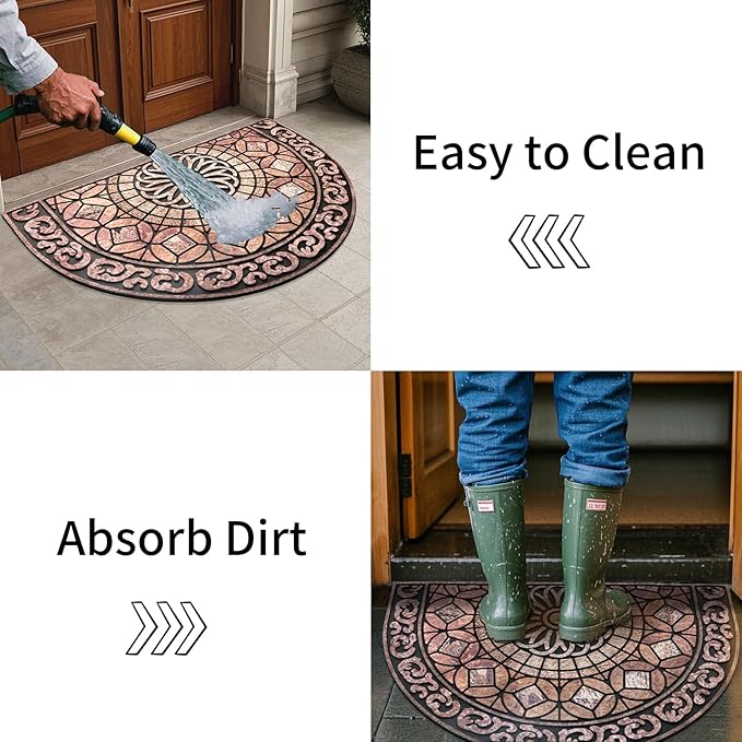 Door Mat Welcome Mat, Heavy Duty Outside Door Mat 23.6 x 35.4 Inch Round Front Door Rug Doormat for Entrance Home Non-Slip Rubber Rug for Front Door, Entryway, Patio (Brown)