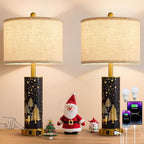 26.5" Farmhouse Table Lamp Set of 2, 3-Way Dimmable Touch Control Bedside Lamps Vintage Rustic Side Table Nightstand Lamps for Bedroom Living Room Study Room (Gold-Blue)