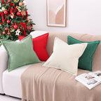 Mecatny Christmas Corduroy Throw Pillow Covers 24x24 Set of 2, Neutral Decorative Soft Boho Couch Pillow Covers with Broadside for Sofa Living Room, Green
