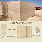 Genuine Travertine Scalloped Marble Tray, Real Natural Marble Stone Trays, Luxury Decorative Trays for Bathroom, Dresser, Vanity, Kitchen, Home Decor, 10.6" x 8", Travertine Beige