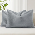Simmore Decorative Fall Throw Pillow Covers 12x20 Set of 2, Soft Natural Plush Flannel Double-Sided Fluffy Lumbar Pillow Covers for Couch Sofa Living Room, Grey
