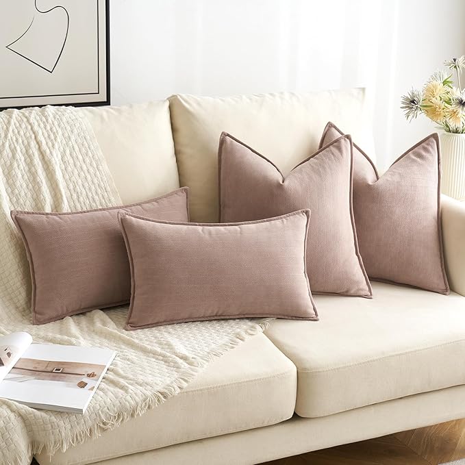 MIULEE Pack of 2 Blush Pink Decorative Pillow Covers 22x22 Inch Soft Chenille Luxurious Couch Throw Pillows Farmhouse Cushion Covers Euro Shams with Elegant Design for Sofa Bed Living Room Home Decor