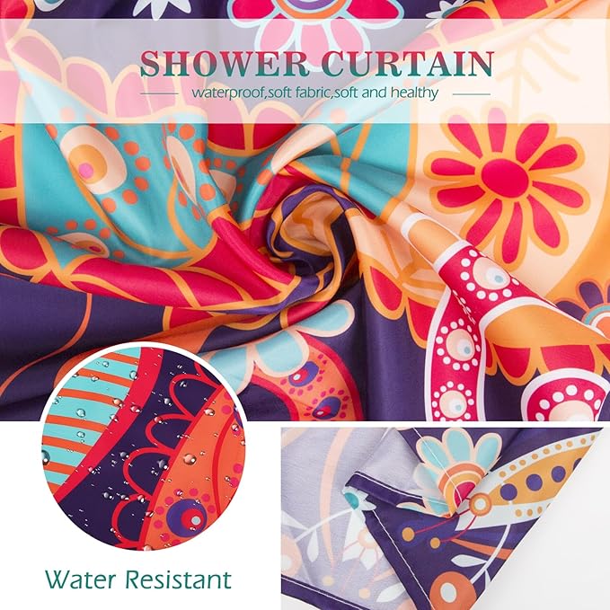Aimego Stall Small Shower Curtain - Boho Paisley Floral Mandala Indian Bohemian Colorful Flowers Narrow Half Fabric Cloth Shower Curtain Set with 12 Hooks Bathroom Decor Bath Curtain, 36"x72"