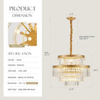 21.6" 14-Light Modern Crystal Chandelier Light Fixtures 4-Tier Gold Luxury Chandeliers for Dining Room Round Hanging Pendant Lighting for Living Room Kitchen Entryway Bedroom Foyer Hallway