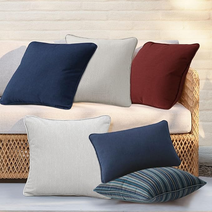 Sunbrella Decorative Outdoor Water Repellent Throw Pillows with Inserts, Set of 4, 18" x18" Pillows for Patio, Backyard, Bed, Couch, and Patio Furniture, Specrtum Pebble