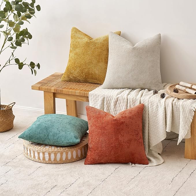 MIULEE Pack of 2 Couch Throw Pillow Covers 18x18 Inch Aqua Green Modern Boho Accent Decorative Pillow Covers Soft Chenille Farmhouse Cushion Covers for Home Decor Bed Sofa Living Room