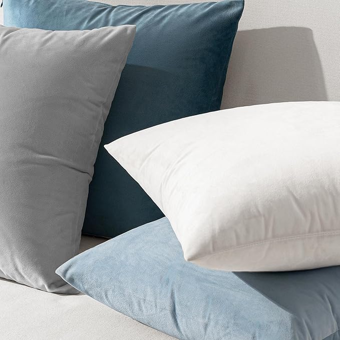 EMEMA Pack of 2 Velvet Throw Pillow Covers Decorative Square Pillowcase Soft Solid Cushion Case for Sofa Bedroom Chair Car 24x24 Inch White