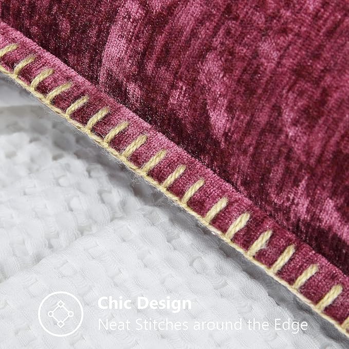 decorUhome Christmas Chenille Soft Throw Pillow Covers 24x24 Set of 2, Farmhouse Velvet Neutral Decorative Euro Pillow Covers with Stitched Edge for Couch Sofa Bed Home Decor, Rhododendron
