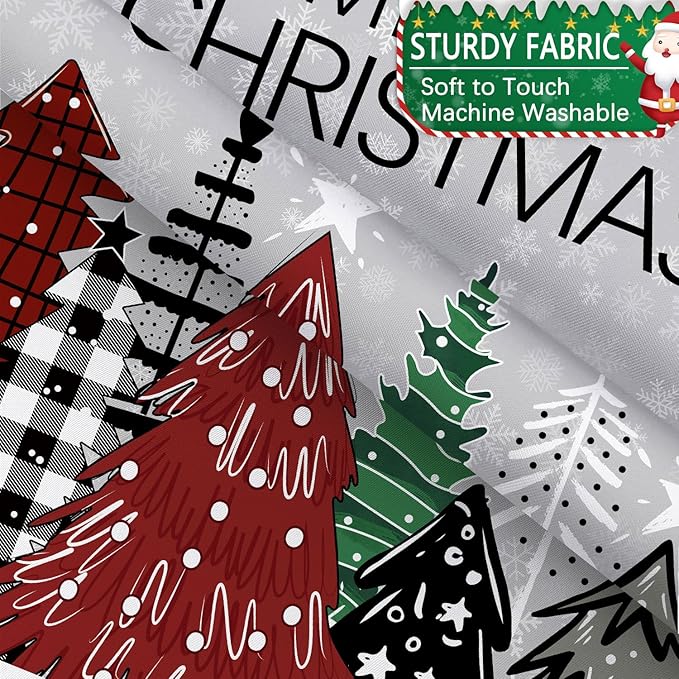 Christmas Trees Shower Curtain, Chic Boho Xmas Tree Snowflake Shower Curtain Set, Farmhouse Holiday Winter Shower Curtain Bathroom Decor with Hooks Grey Fabric Machine Washable with Hooks, 72 x 72 in