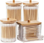 AXX Qtip Dispenser Apothecary Jars Bathroom - Qtip Holder Storage Canister Clear Plastic Jar for Cotton Swab,Q-Tips,Cotton Rounds (E#Cylinder 4Pcs)