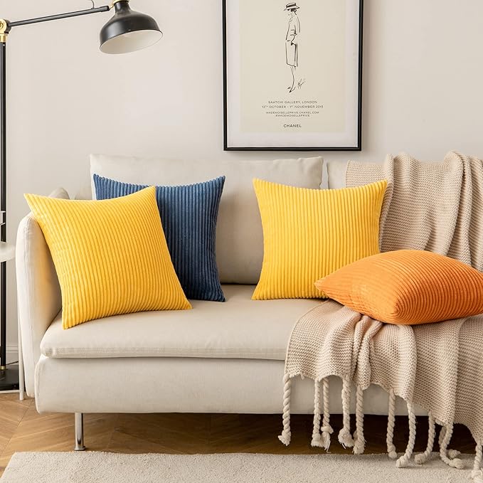 MIULEE Pack of 2 Golden Yellow Pillow Covers 18x18 Inch Soft Decorative Throw Pillow Covers Corduroy Pillowcases for Spring Sofa Bedroom Couch