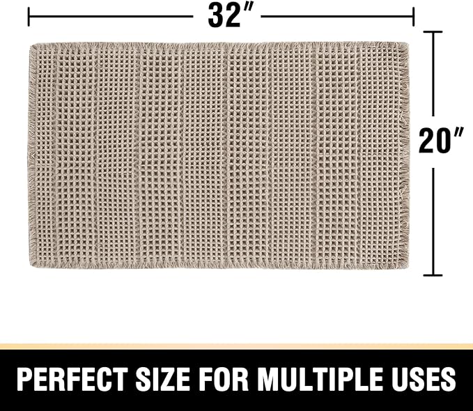 H.VERSAILTEX Upgraded Waffle Bath Mat Super Absorbent Non Slip Bath Rug for Bathroom Floor, 20" x 32", Irish Cream