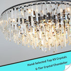 Modern Crystal Chandelier Black, 32" Round Luxury Top K9 Crystal Chandeliers 6-Tier 13 Lights Large Adjustable Height Ceiling Hanging Pendant Light Fixture for Living Room Bedroom Foyer