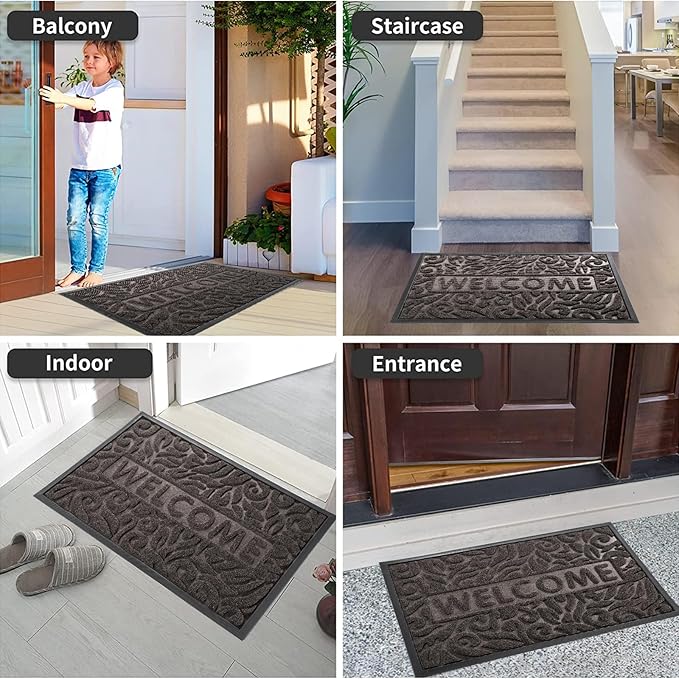 Yimobra Welcome Mat Outdoor 29.5x17, Waterproof Non-Slip Outdoor Mats for Front Door Outside Entrance, Low-Profile Entryway Mat Indoor for Garage Patio, Brown