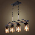 Wellmet Farmhouse Dining Room Chandelier, Black Mason Jar Chandelier Lighting Fixture for Kitchen Island, Dining Table, Rustic Linear Cluster Hanging Pendant Light, Faux Wood with Glass Shade