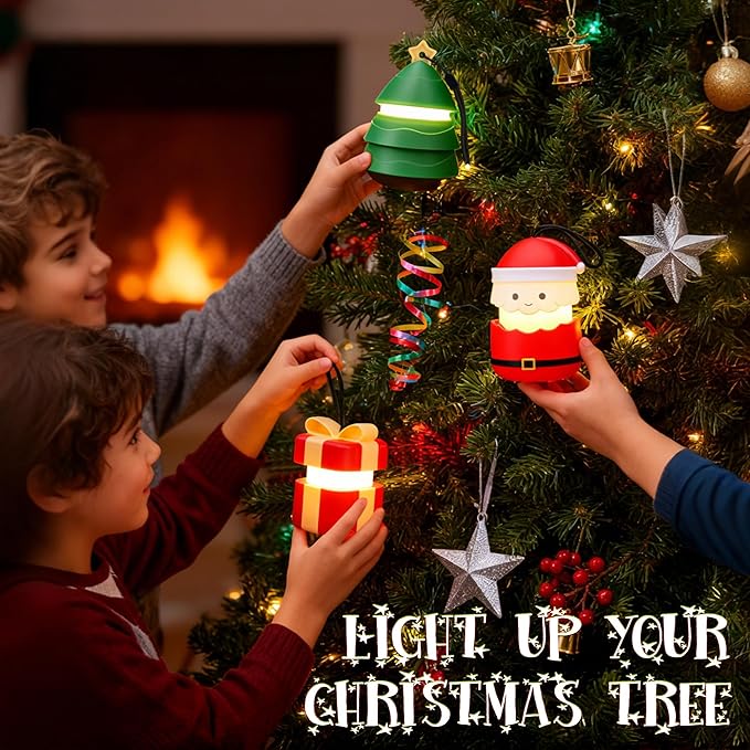 EverBrite Christmas Lantern Set, Holiday Decorations & Gifts for Women and Men, 5 Light Modes AAA Batteries Included, Indoor & Outdoor Use, 3-Pack Santa Claus + Christmas Tree + Gift Box (1 Each)