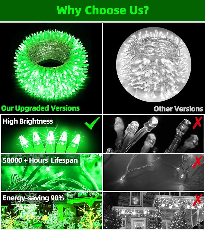 750 LED Chrstmas Lights, 240ft Outdoor Christmas String Lights with 12 Modes, Green LED String Lights with Timer Dimmable Waterproof for Tree Fence Garden Xmas Wedding Party Decor Green