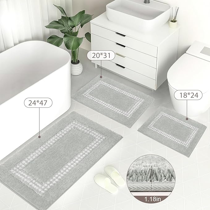 Gray Bathroom Rugs 18x24, Non Slip Washable Bath Mats,Super Soft Microfiber Bathroom Mats, Plush Fluffy Absorbent Bath Rugs for Sink Tub Basin Shower Floor