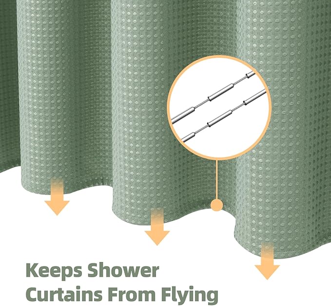 3 in 1 Waterproof Waffle Weave Shower Curtain and Clear Liner Set with 12 Stainless Steel Hooks Double Sided for Bathroom 72 Inches Heavy Duty Polyester Fabric Shower Curtains 72x72