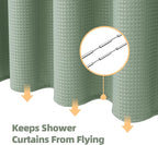 3 in 1 Waterproof Waffle Weave Shower Curtain and Clear Liner Set with 12 Stainless Steel Hooks Double Sided for Bathroom 72 Inches Heavy Duty Polyester Fabric Shower Curtains 72x72