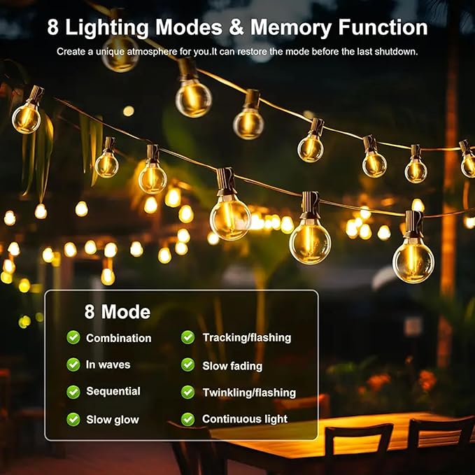 G40 Solar String Lights Outdoor with Remote 60 FT, USB & Solar Dual Charging, Waterproof, 8 Modes 3 Timers, 20+2 LED Shatterproof Bulbs, Dimmable Solar Light for Camping Backyard Bistro Porch Garden