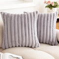 Double-Sided Faux Fur Plush Throw Pillow Covers 22x22 Set of 2 Fuzzy Striped Soft Cozy Pillowcase Luxury Decorative Pillows Square Fluffy Cushion Covers for Couch Sofa Bed,Light Grey