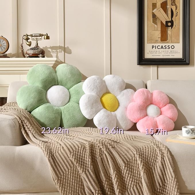 Daisy Pillow, 19.6In Cute Flower Shaped Decorative Pillow Cushion for Sofa Couch Bed Reading Tent