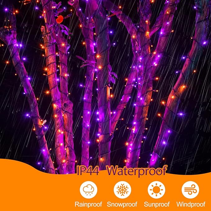 Halloween String Lights Plug in,33FT 100 LED String Lights with 8 Modes & Timer, Halloween Decorations for Party Carnival Supplies, Outdoor Indoor Yard Garden Decor, Purple & Orange