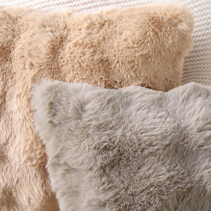 MADIZZ Pack of 2 Thick Plush Wool Throw Pillow Covers 26x26 Inch Taupe Soft Neutral Decorative Throw Pillows Accent Boho Cushion Covers for Couch Sofa Bedroom Pillow Shell