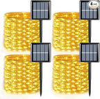 QITONG 4 Pack Warm White Solar Fairy Lights, Each 33ft 100 LED String Light Outdoor Waterproof, 8 Modes Copper Wire Mini Twinkle Lights for Outside