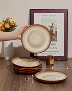 Stoneware Plates Set of 6, 8 Inch Handmade Reactive Glaze Ceramic Set for Dessert, Salad, Appetizer, Small Dinner Plates, Microwave & Dishwasher Safe, Highly Chip and Crack Resistant