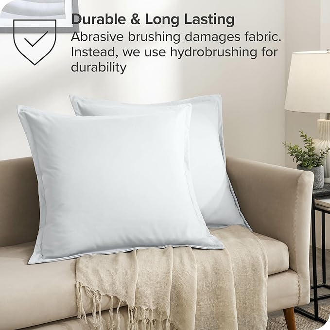 Bare Home Euro Pillow Sham Covers - Set of 2 - Premium 1800 Ultra-Soft Microfiber - Double Brushed - Bed Pillow Shams - Pillows Not Included (Set of 2, White)