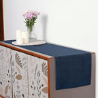 D'Moksha Homes Linen Navy Blue Table Runner 120 Inches Long - 100% Pure Linen Hemstitch 14 x 120 Inch Table Runner for Dining, Fall, Autumn and Halloween - Classic Hemstitch