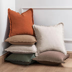 Woaboy Decorative Linen Fringe Throw Pillow Covers Boho Farmhouse Soft Cushion Covers Accent Pillowcases with Tassels for Living Room Couch Sofa Bed Chair, 20x20 Inch Set of 2,Dark Coffee