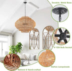 Large Rattan Chandelier Boho Pendant Light Fixture Dinning Room Chandelier Boho Hanging Light 31.5IN Basket Light Woven Rattan Pendant Light for Kitchen Island Hallway Bedroom Farmhouse Living Room