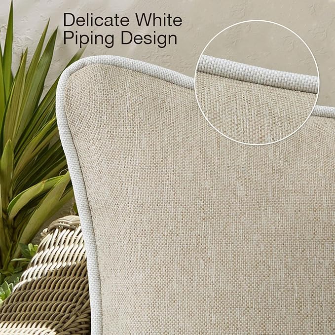 Decorative Outdoor Water Repellent Throw Pillows with Inserts, Set of 4, 20" x20" Pillows for Patio, Backyard, Bed, Couch, and Patio Furniture, Tan