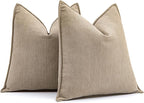 MIULEE Pack of 2 Khaki Decorative Pillow Covers 20x20 Inch Soft Chenille Luxurious Couch Throw Pillows Farmhouse Cushion Covers with Elegant Design for Sofa Bedroom Living Room Home Decor