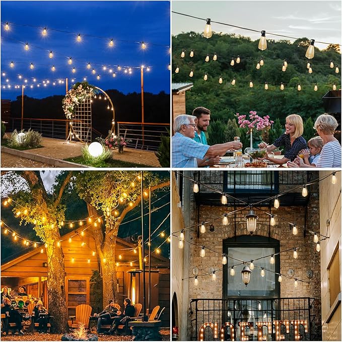 VUAA 150FT Solar Outdoor String Lights Waterproof, Solar Powered Patio Lights with 52 Shatterproof ST38 Edison Bulbs & Remote Control,LED Dimmable Solar String Lights for Outside