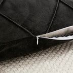 JAUXIO Diamond Pinch Pleated Crystal Velvet Pillowcases 2 Pack Solid Pintuck Throw Cushion Cover for Home Decor Hidden Zipper Closure (Black, Standard)