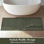 RESARE Waffle Bath Mat for Bathroom, Super Absorbent Bathroom Rugs Non Slip Machine Washable, Ultra Soft Quick Dry Boho Bath Rugs with Tassels for Floor, Upgraded Bordered Design, 18"x30" Green