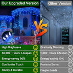 132FT 1332 LED Outdoor Christmas Lights - 296 Ice Drops, 12 Pro Modes with Timer Memory & Brightness, Waterproof Hanging Ice String Light for Holiday Wedding Garden Fence House Decor (Blue)